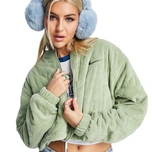 NWT NIKE Terry Quilted Oil Green Crop Jacket Style #DV7826-386 Size Medium